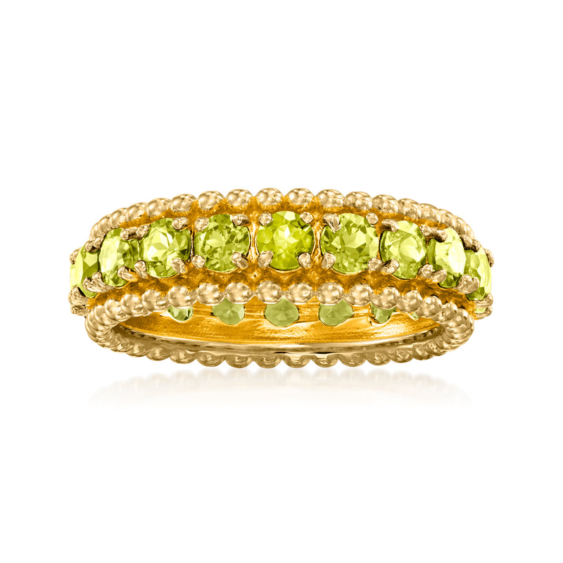 Peridot eternity band in 18k gold over sterling with round green gemstones