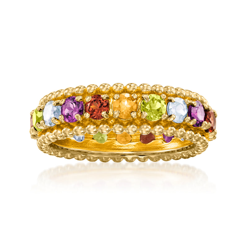 Gold over sterling eternity band with multicolor gemstones—purple, red, green, and blue