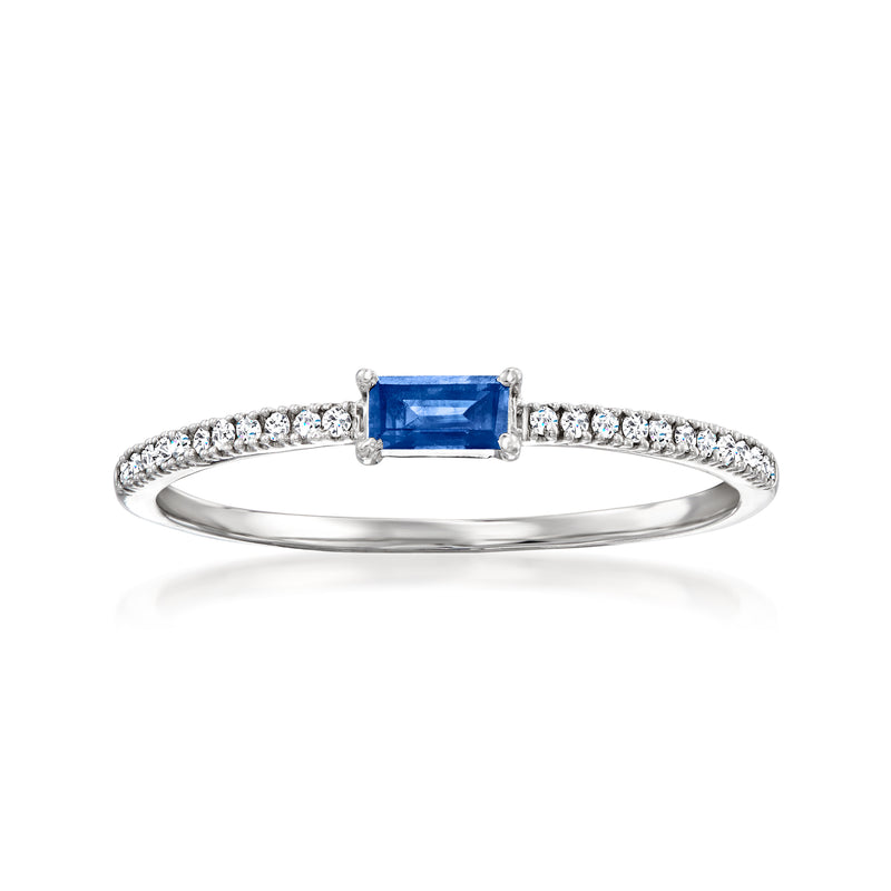 14kt white gold sapphire ring with diamond accents