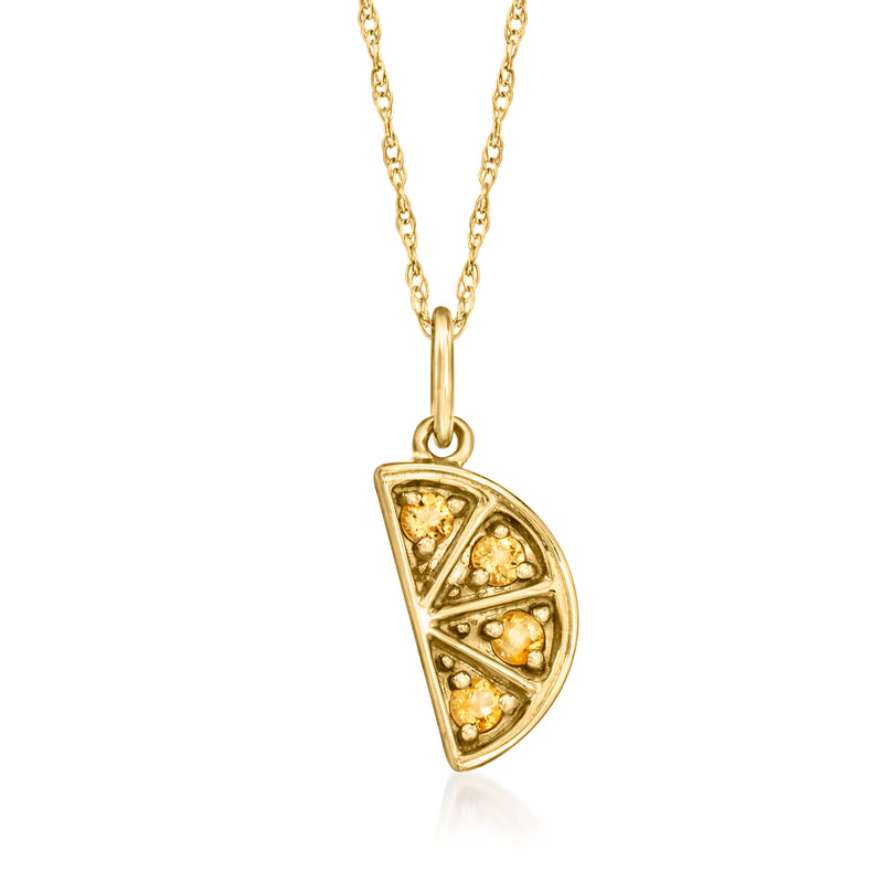 14kt yellow gold pendant necklace with citrine orange-slice gemstone and link chain