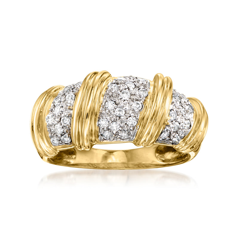 14kt yellow gold twisted diamond ring with clustered diamond panels