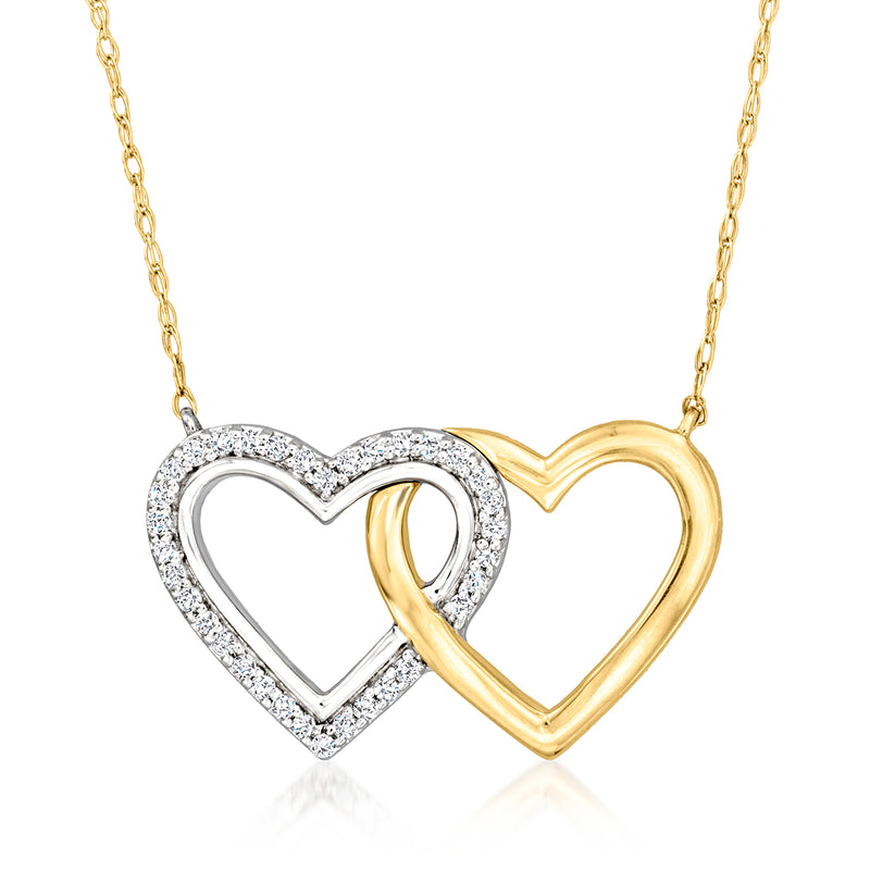 Diamond interlocking-heart necklace in sterling silver and 14kt yellow gold