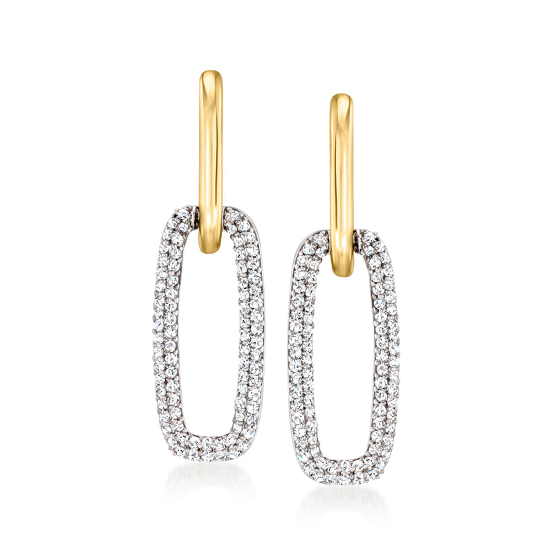 Diamond hoop drop earrings in sterling silver and 14kt yellow gold