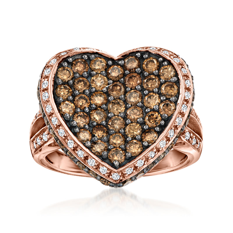 Heart-shaped Le Vian ring with chocolate and vanilla diamonds in rose gold