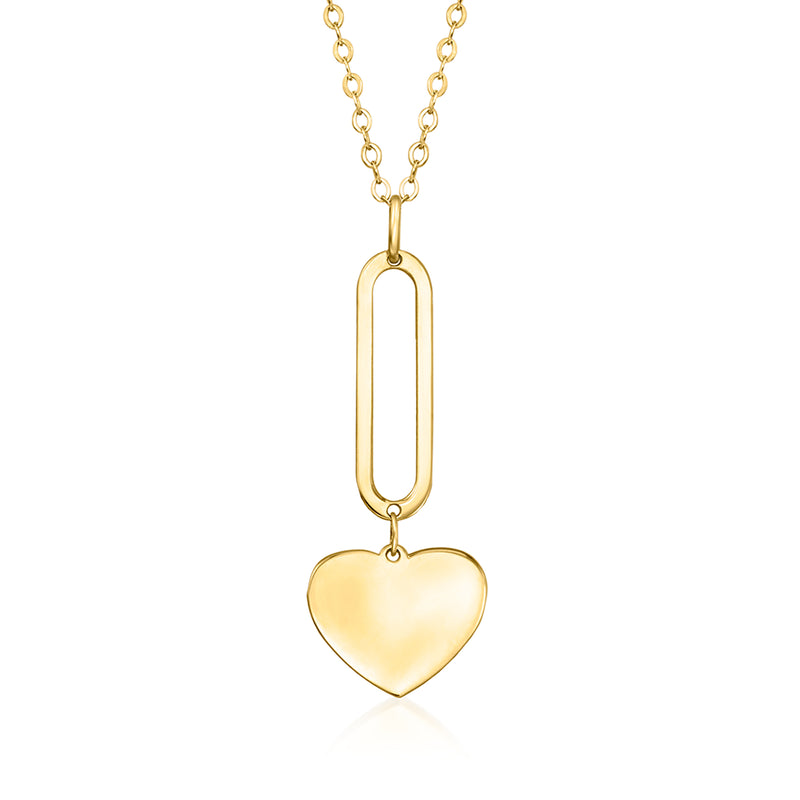 Yellow gold heart pendant necklace with long oval link setting
