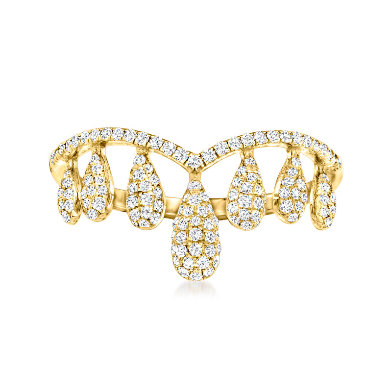 14kt yellow gold diamond chevron teardrop ring with pear-cut teardrop stones