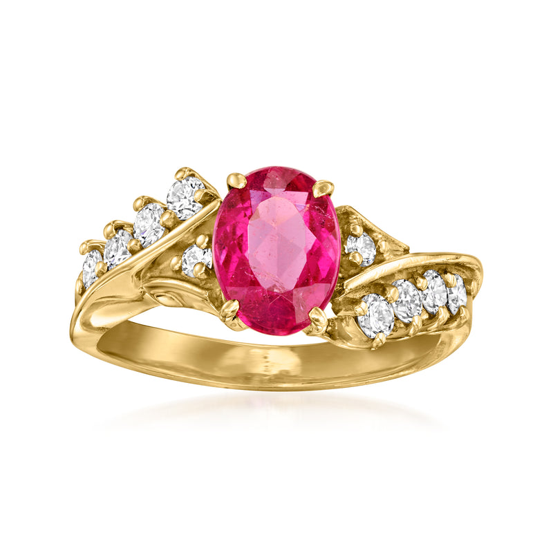 18kt yellow gold ring with oval pink tourmaline center and diamond accents
