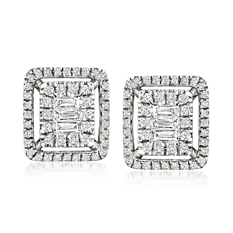 .60 ct. t.w. Diamond Cluster Earrings in 14kt White Gold. Post Earrings