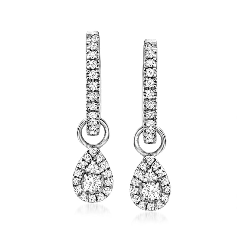 Diamond hoop drop earrings in 14kt white gold with teardrop diamond dangles