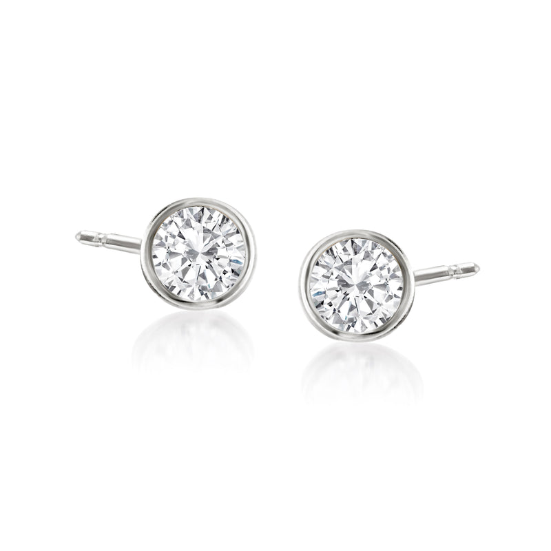 Diamond stud earrings, bezel-set round diamonds in 14kt white gold