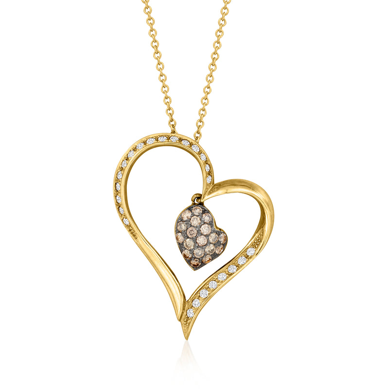 Le Vian heart pendant necklace in 14kt honey gold with brown and clear diamonds