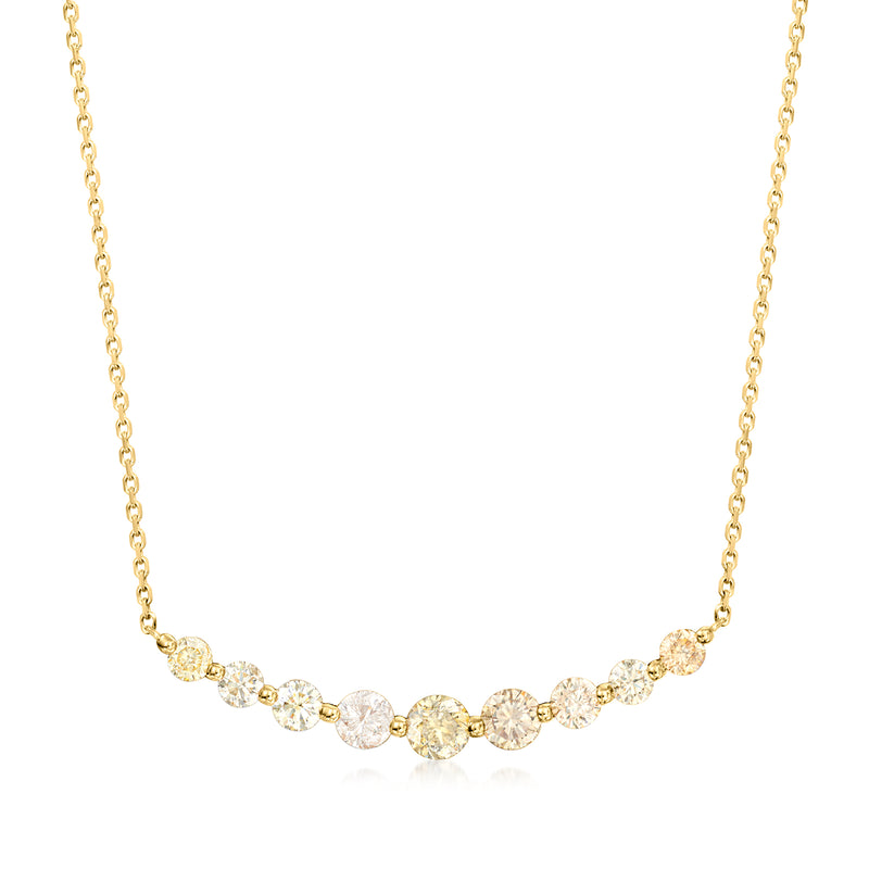 14kt yellow gold curved bar necklace with multicolored round diamond accents