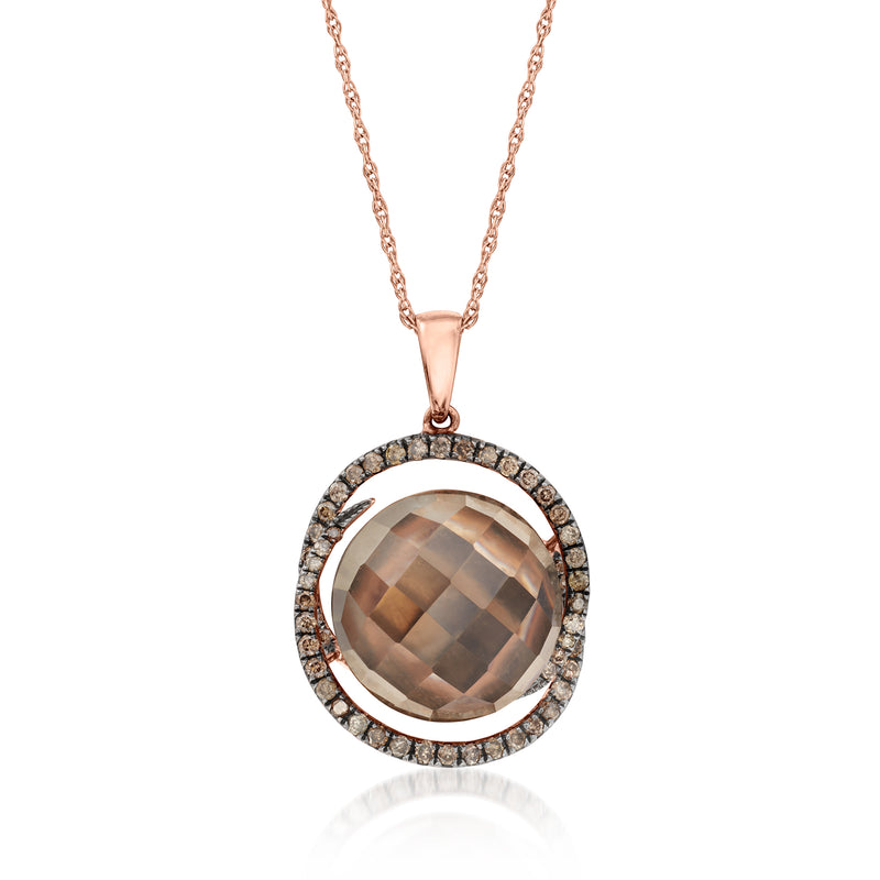 Le Vian chocolate quartz pendant necklace with diamond halo, rose-gold tone chain