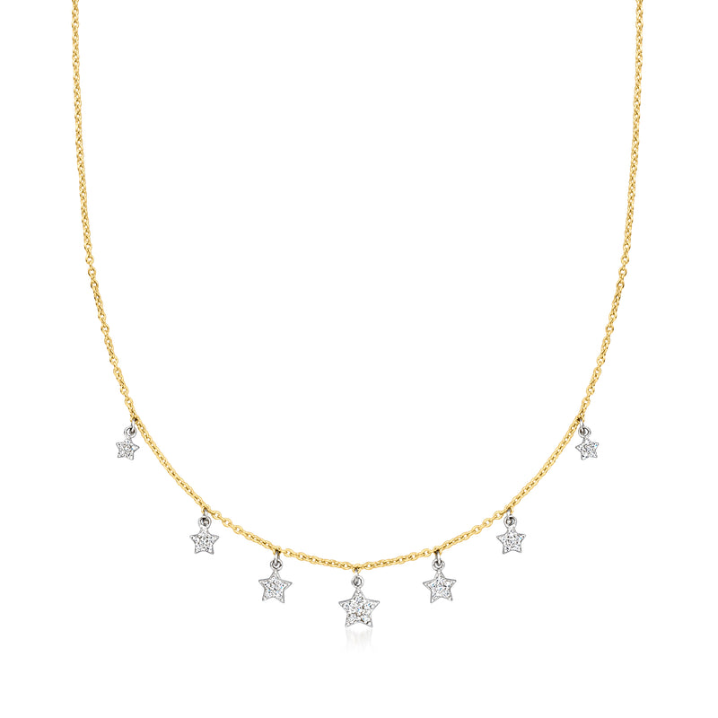 Two-tone sterling silver star drop necklace with gold-tone chain and five star charms