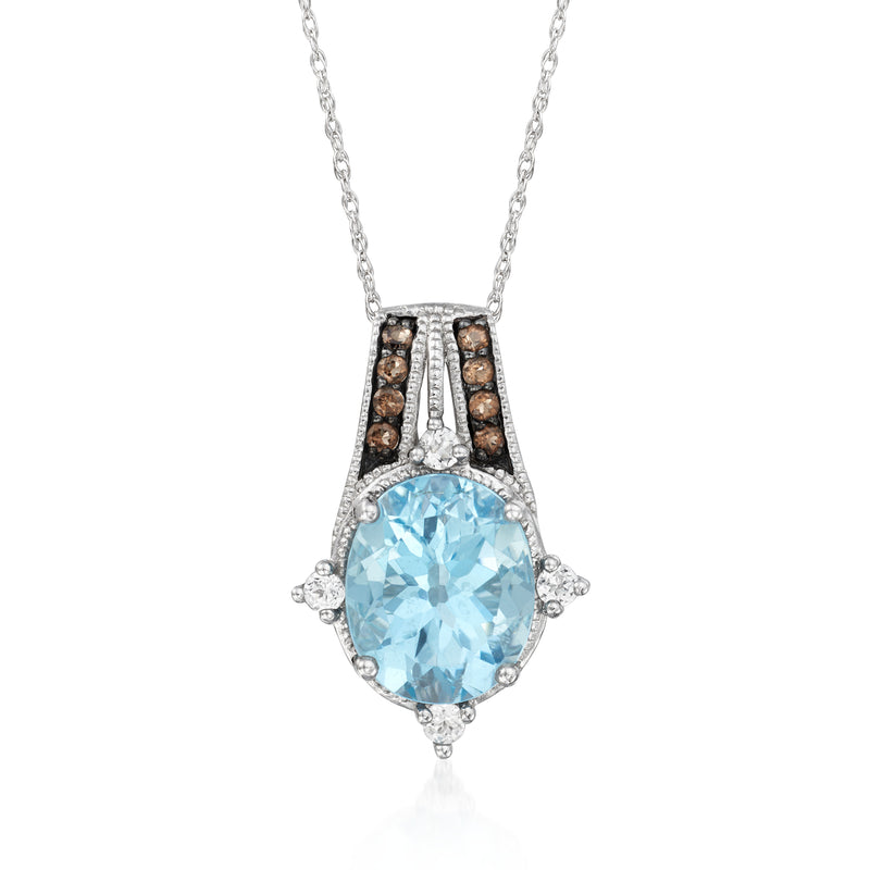 Le Vian pendant necklace with oval blue topaz and diamond accents, silver-tone chain