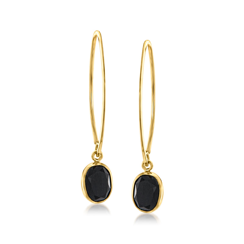 Yellow gold drop earrings with black onyx oval stones