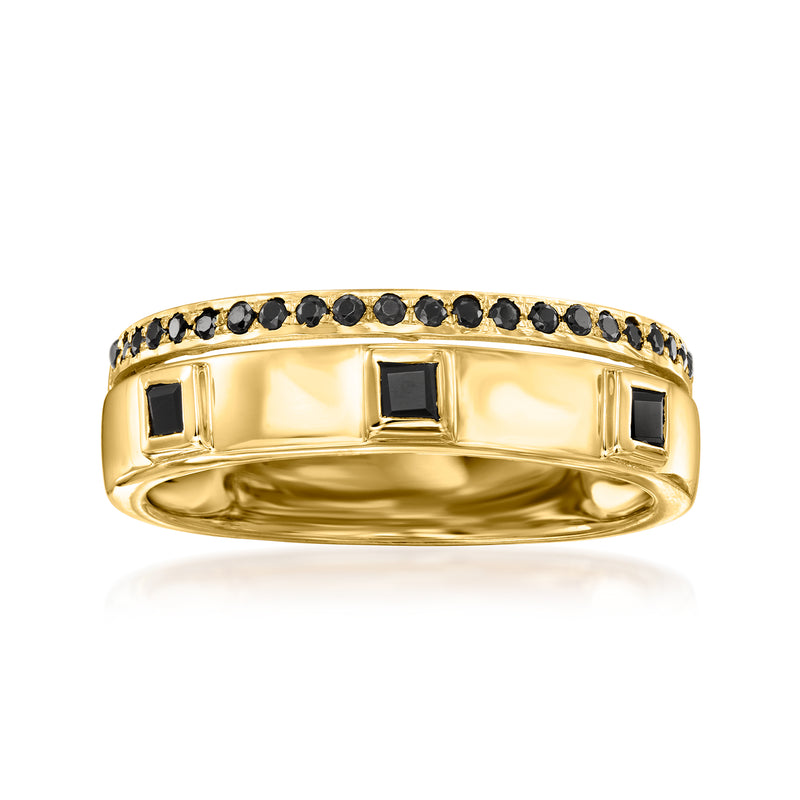 14kt yellow gold stacked ring with black onyx-style square inset stones
