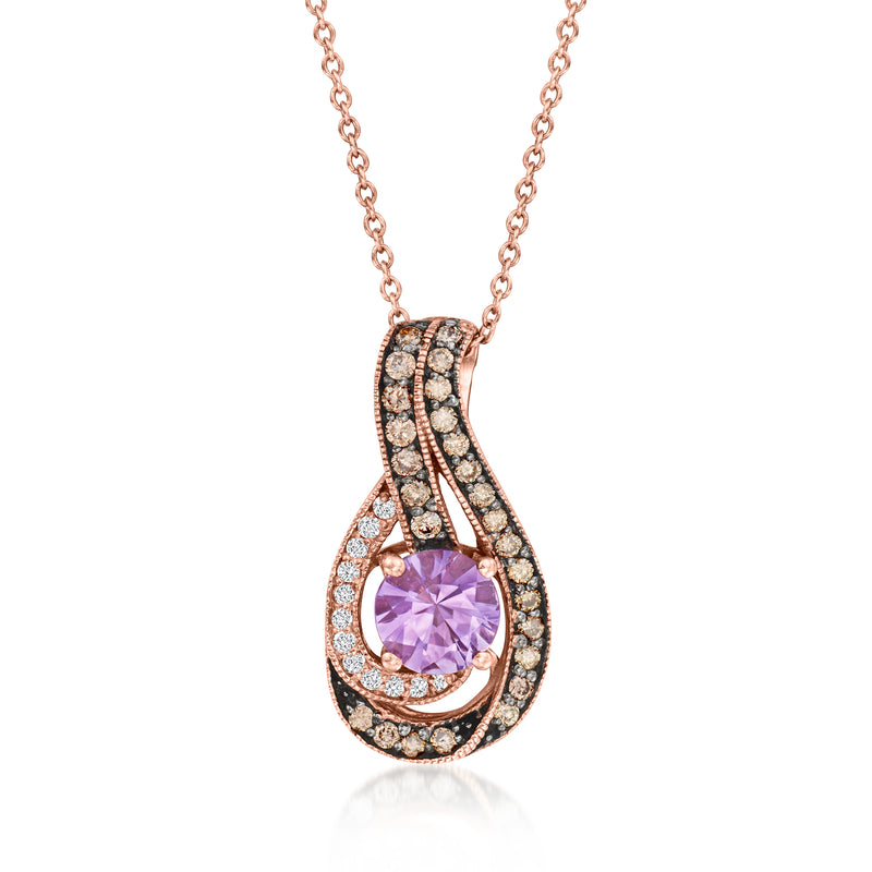 Le Vian strawberry gold teardrop pendant with amethyst center and diamond halo