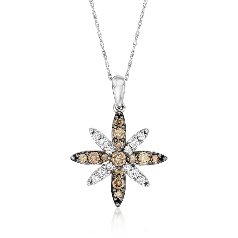 Diamond star pendant necklace with chocolate and vanilla diamonds on link chain
