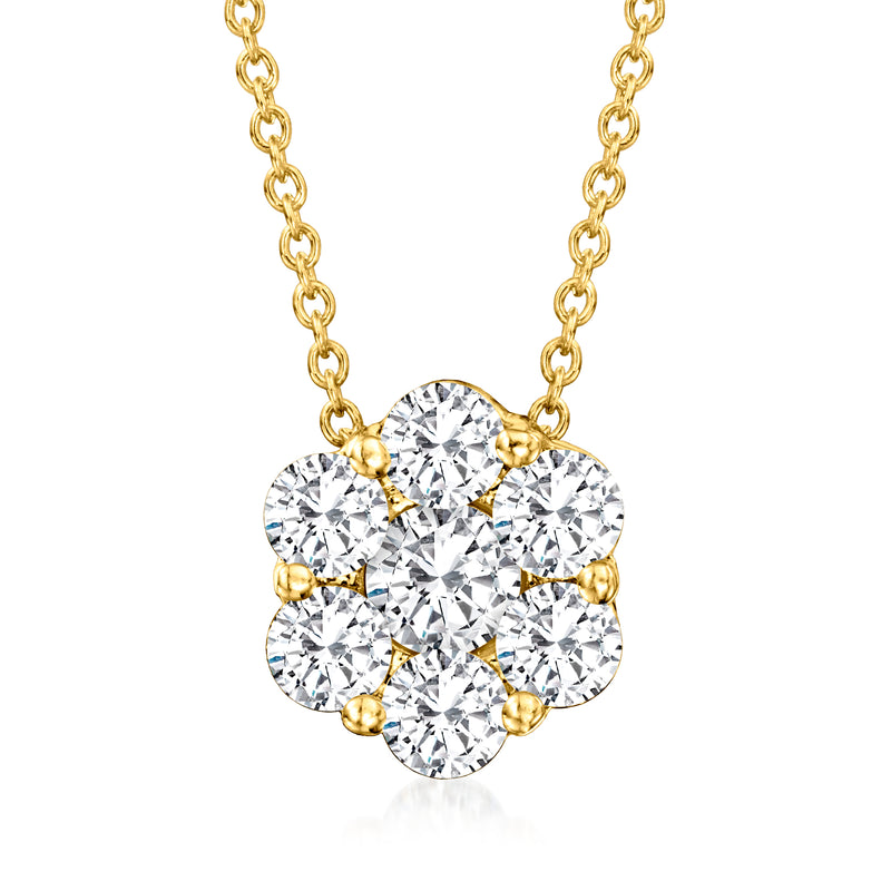 14kt yellow gold diamond cluster pendant necklace with round brilliant stones