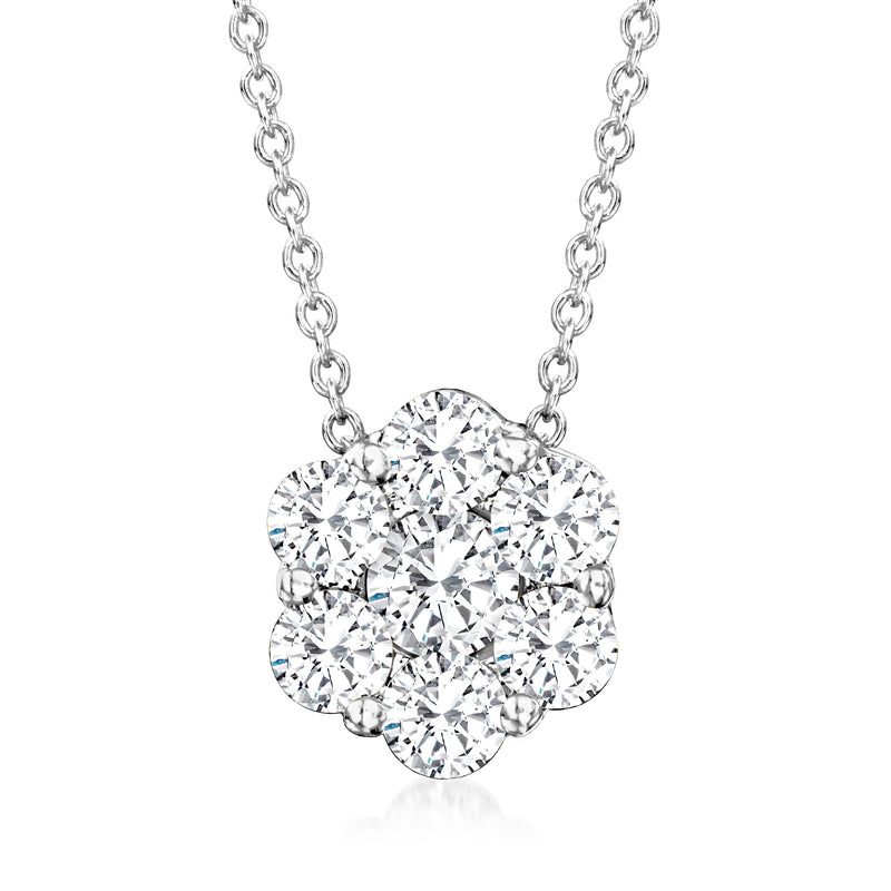 14kt white gold diamond cluster pendant necklace with four-leaf clover design