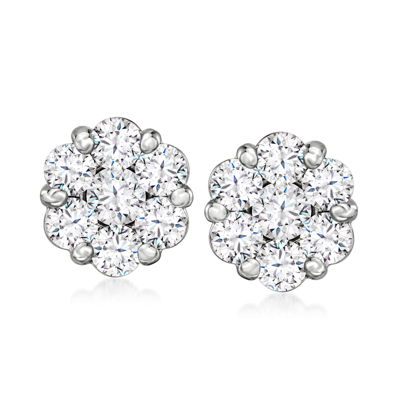 14kt white gold diamond cluster stud earrings with round stones and post backs