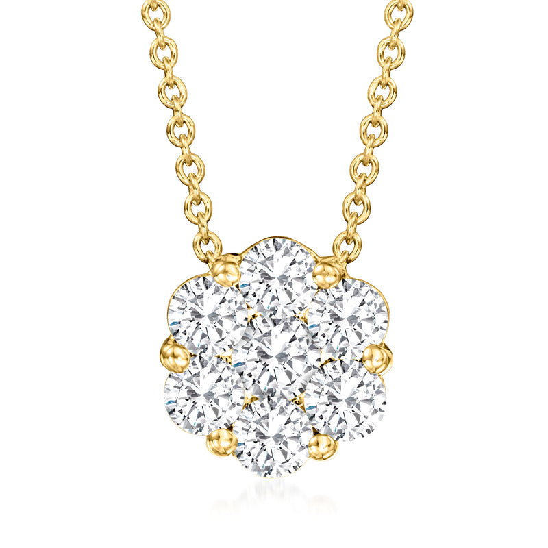 14kt yellow gold diamond cluster pendant necklace with round brilliant stones