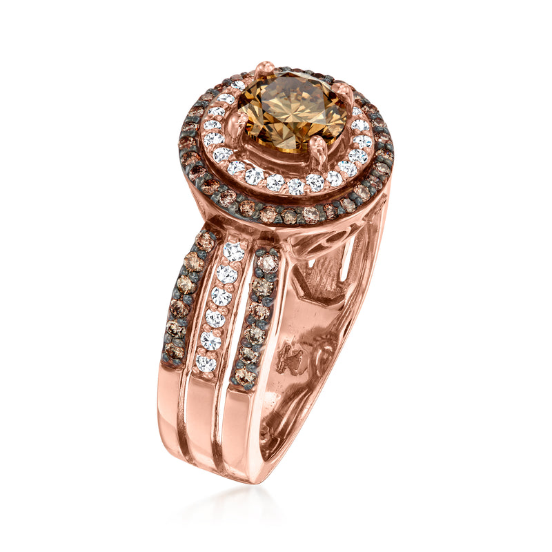 Le Vian strawberry gold ring with brown center stone and diamond halo
