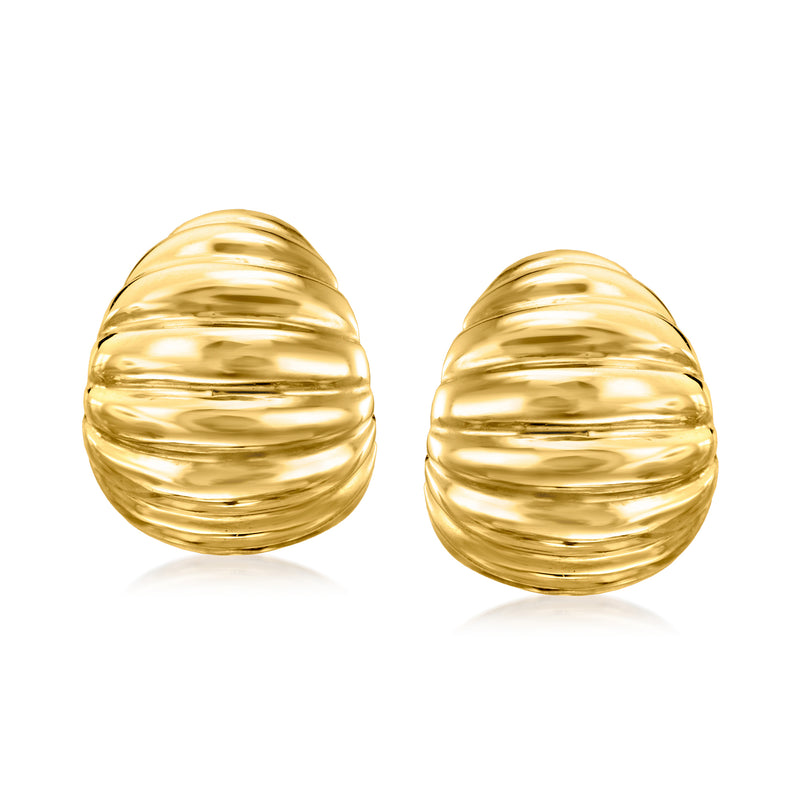 Gold-tone ribbed shrimp-shaped stud earrings, post backs