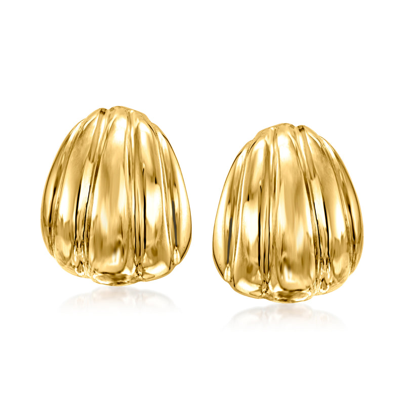 Gold over sterling ribbed dome post earrings, rounded barrel shape