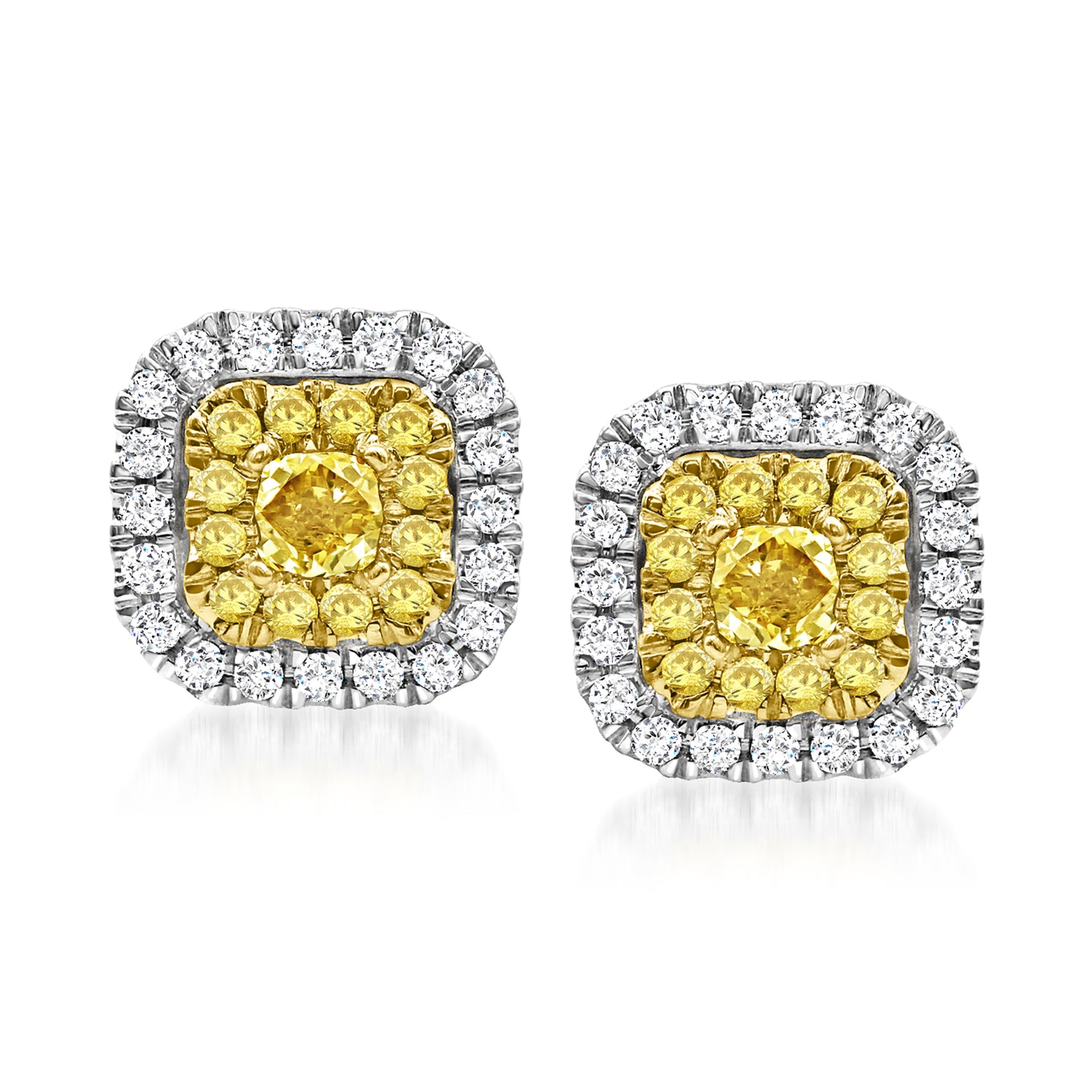 1.00 ct. t.w. Yellow and White Diamond Cluster Earrings in 14kt White Gold