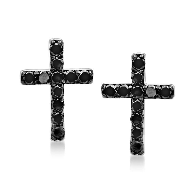 Black diamond cross post earrings in sterling silver