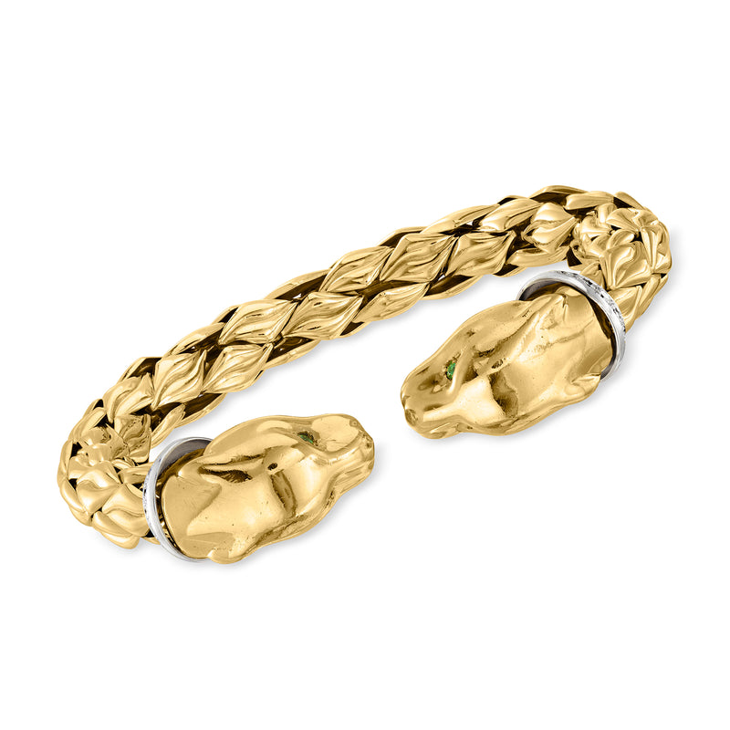 18kt yellow gold panther-head cuff bracelet, polished sculpted links