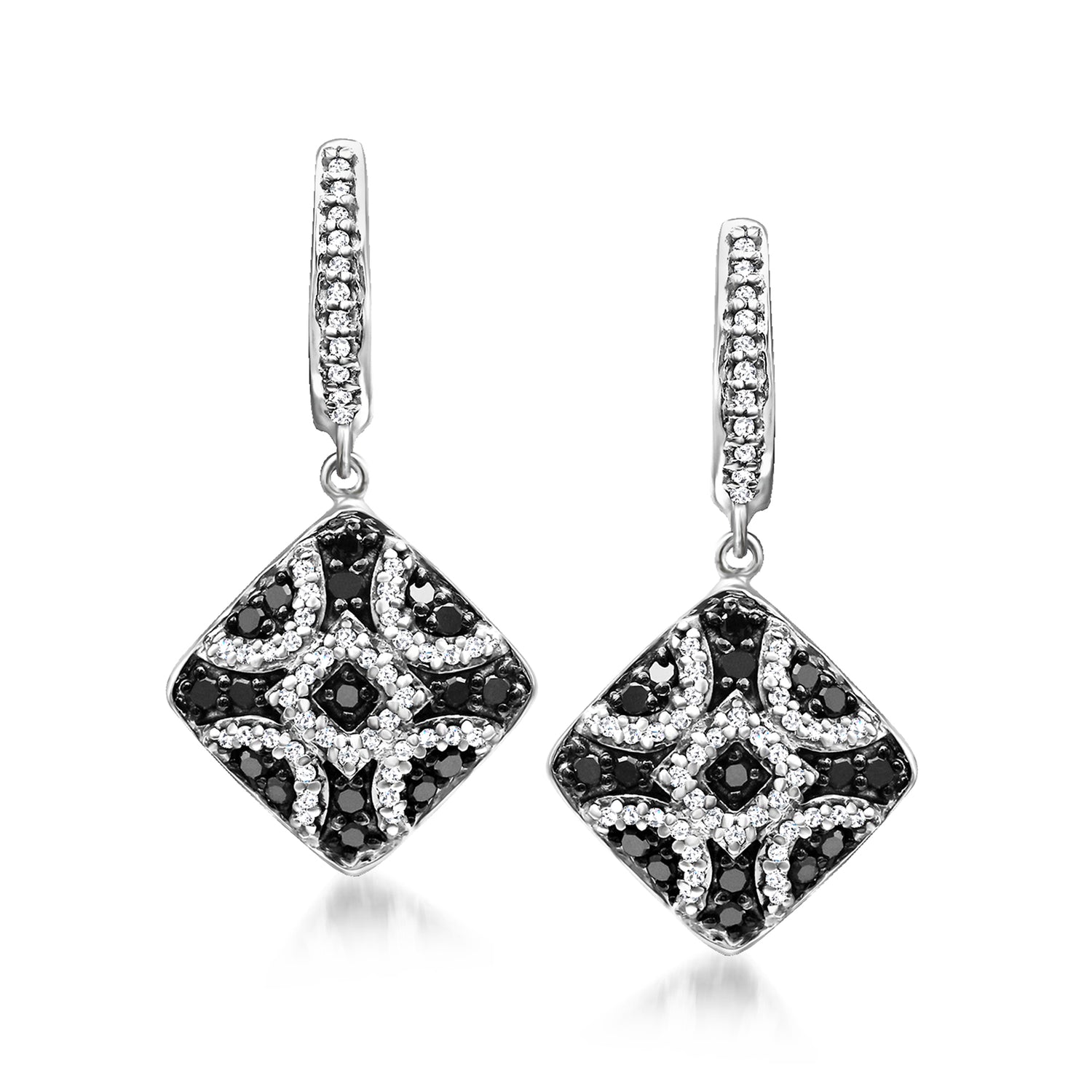 .55 ct. t.w. Black and White Diamond Hoop Drop Earrings in Sterling Silver