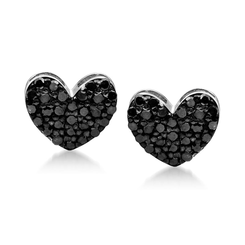 Black diamond heart stud earrings in sterling silver