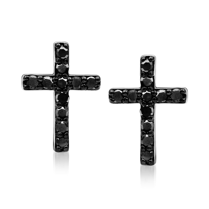 Black diamond cross post earrings in sterling silver