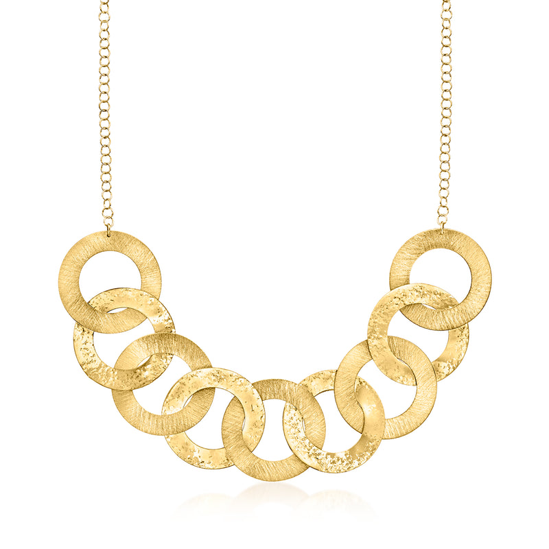 Gold over sterling interlocking circle necklace with textured links and chain