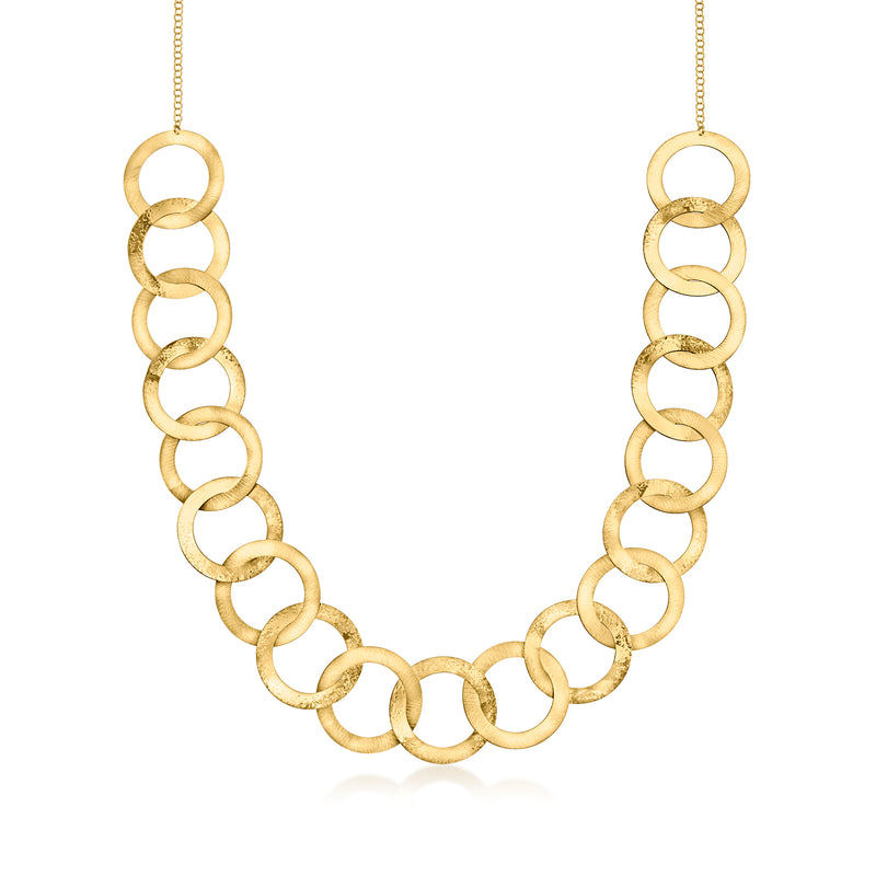 Gold over sterling multi-circle necklace with linked oval ring segments