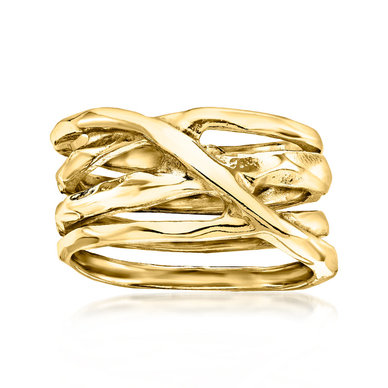 18kt gold over sterling silver highway ring with twisted, interlocking crossover design