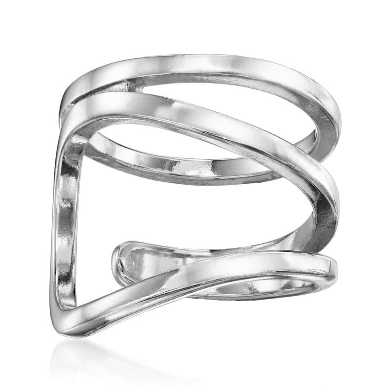 Sterling silver abstract highway-style ring with interwoven geometric bands