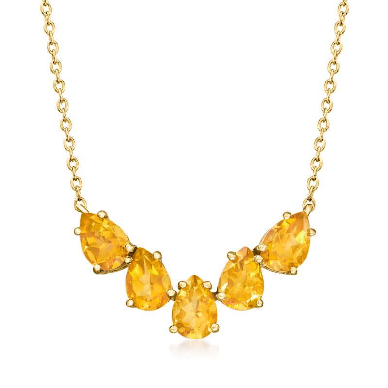 Gold-tone citrine teardrop necklace with five-stone pendant and chain