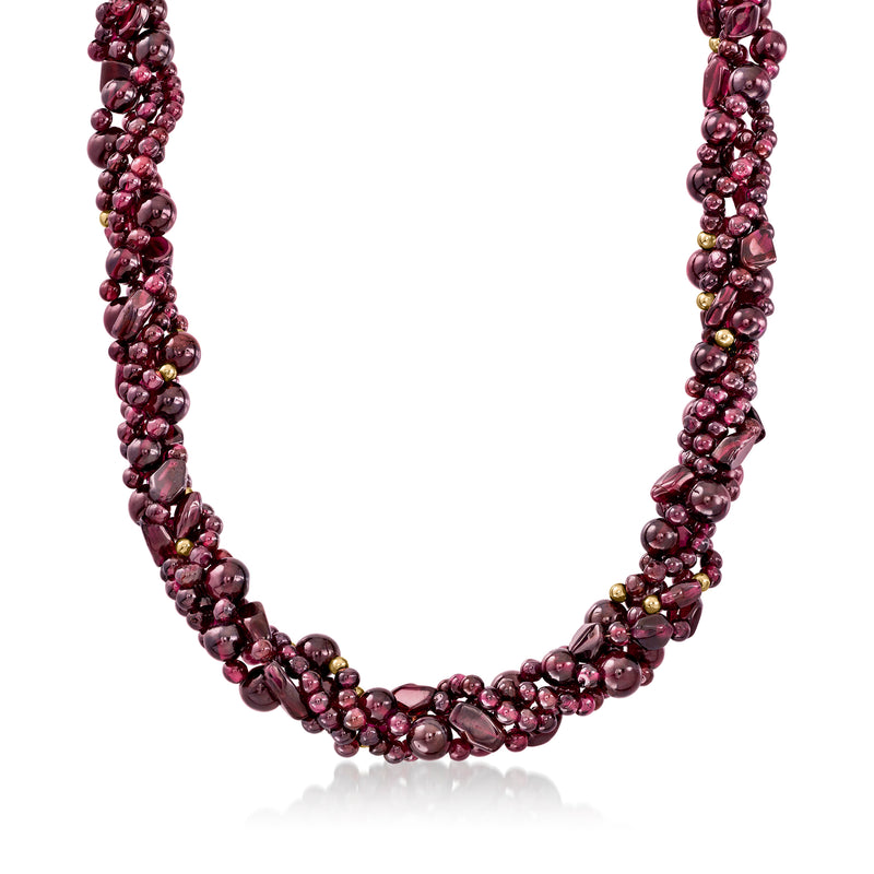 Garnet bead torsade necklace with 14kt yellow gold bead accents