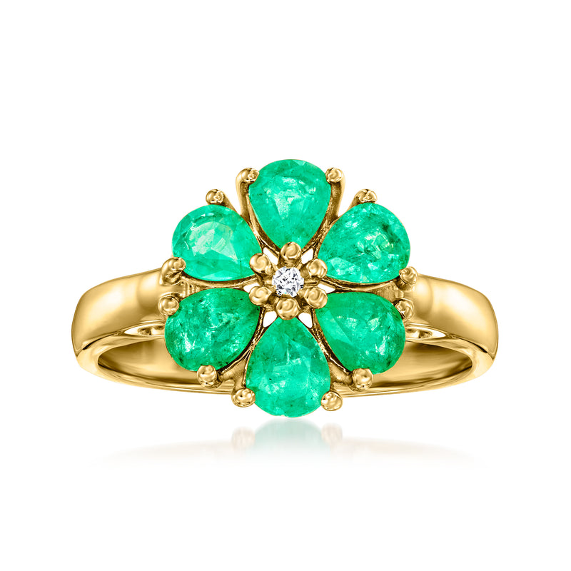 18kt gold over sterling ring with emerald-green floral center stones and diamond accent