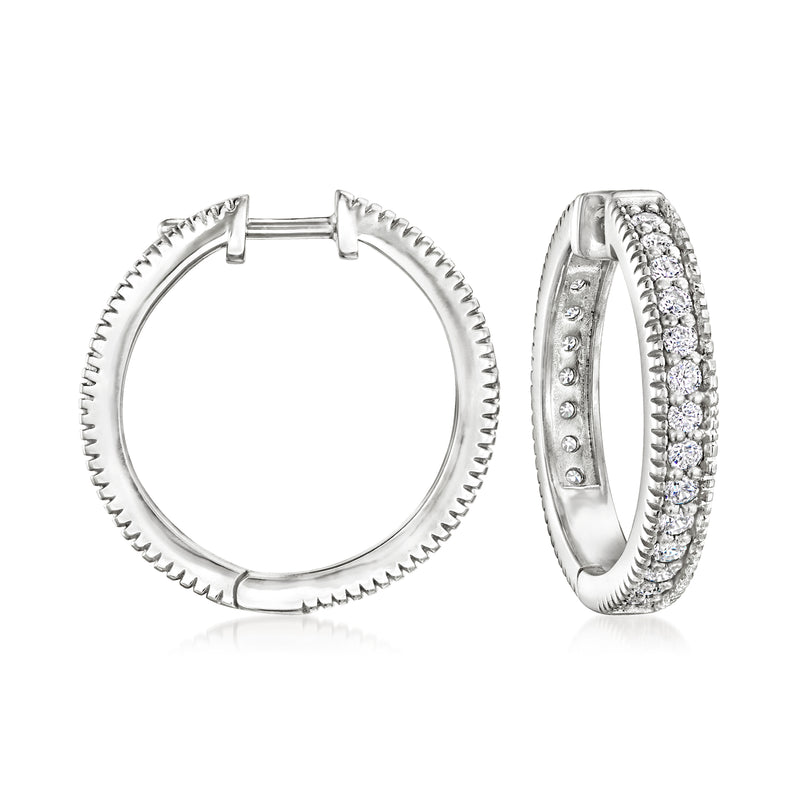 CZ hoop earrings in sterling silver, front and side views