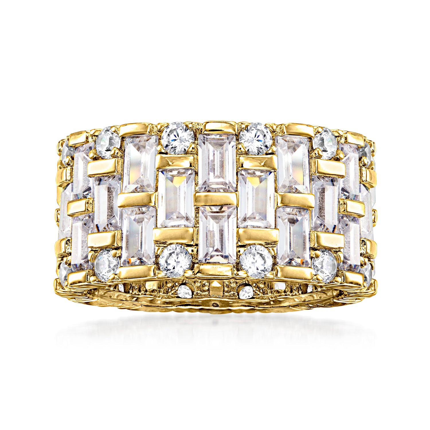 6.55 ct. t.w. Baguette and Round CZ Eternity Band in 18kt Gold Over Sterling