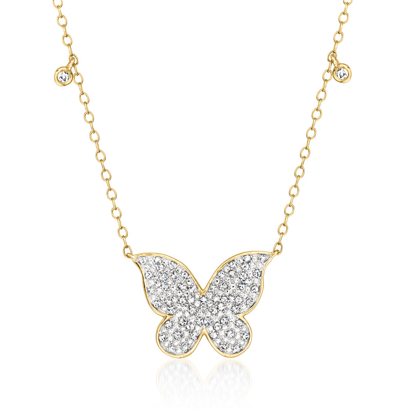 Butterfly station necklace in 14kt yellow gold with diamond pendant