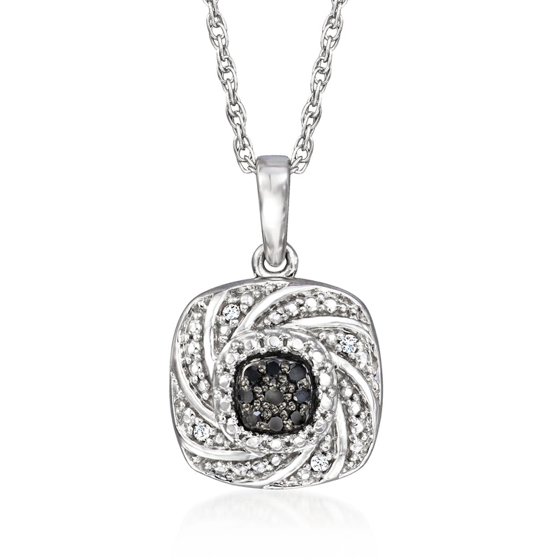 Sterling silver pendant necklace with black center and clear diamond accents