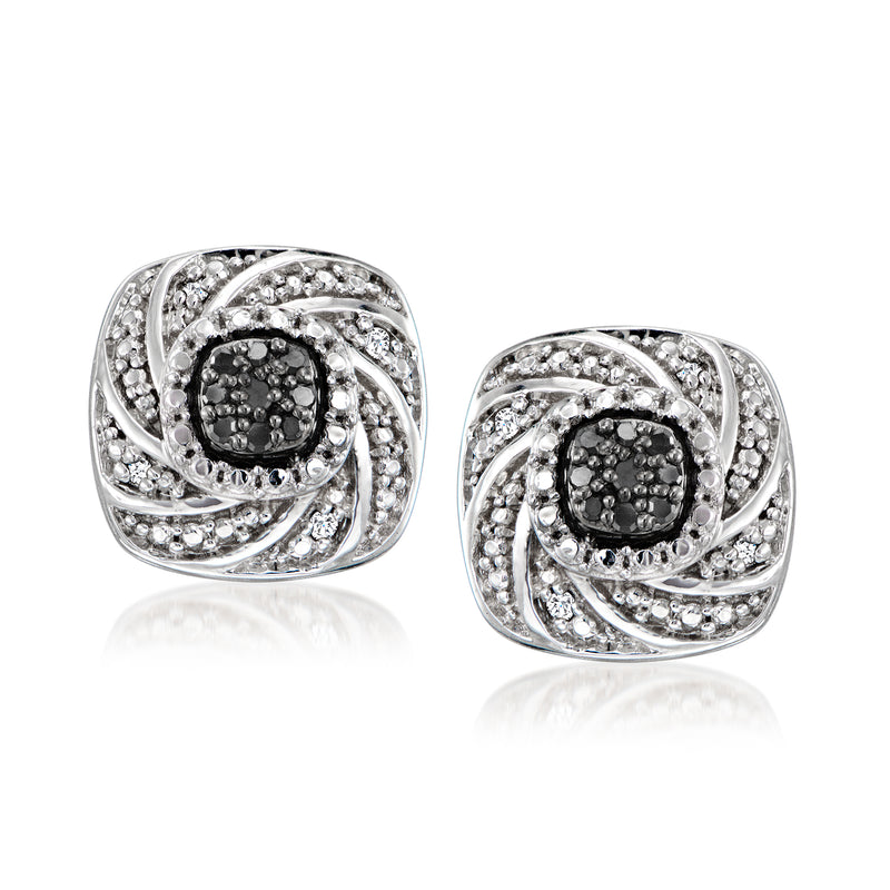 Sterling silver stud earrings with black center and clear swirl stones