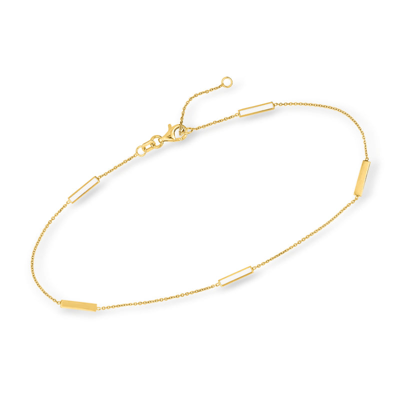 14kt yellow gold anklet with white enamel rectangular bar station details