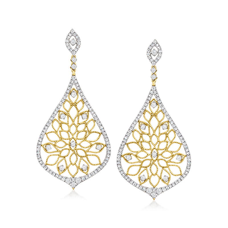 Diamond openwork drop earrings in two-tone gold over sterling